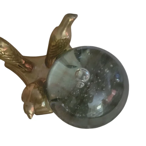 Vintage Brass Bird Base with Glass Orb Sphere- Crystal Moon Ball - Picture 4 of 10